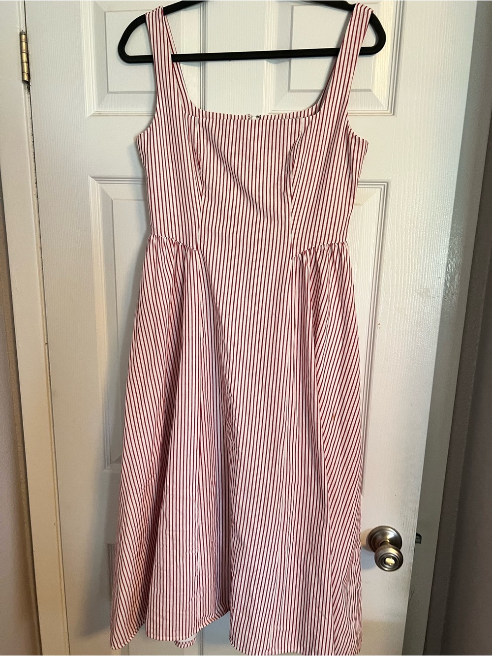 Wayf Red and White Striped Square-Neck Midi Dress